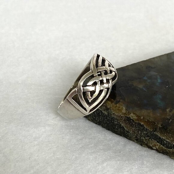 Sterling Silver 925 Celtic Knot Unisex 11MM Wide Band Ring Sz 12 - Picture 4 of 15